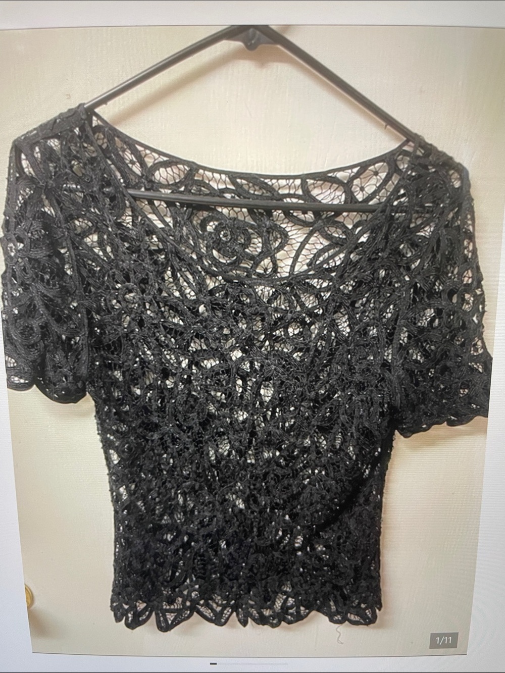 Vintage Black Lace Short-Sleeve Women’s Top